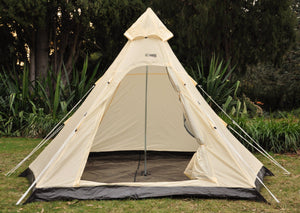 Zeit Simpson camping teepee with door open  amongst australian bushland